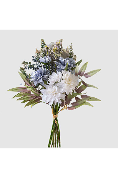 Artificiale Rolio Artificial White and Blue Dahlia Bouquet – Length 50 cm, Realistic Design