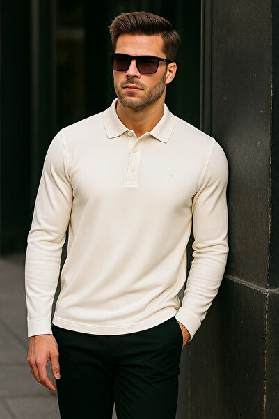 Maccali Ανδρικό μπλουζάκι με μακρυμάνικο λευκό γιακά πόλο