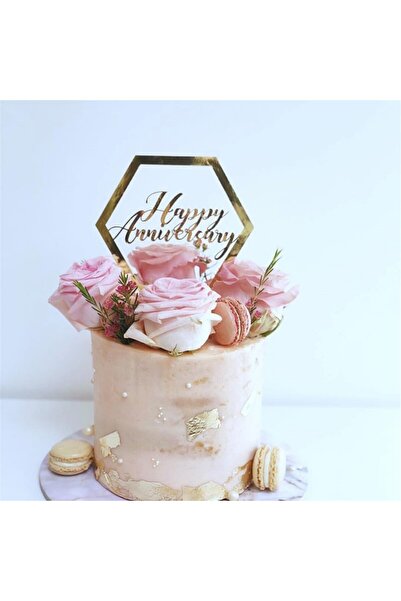 Flippy Cake Topper Decoration, Flippy, Hexagon Pattern Writing Happy Birthday, Anniversary, Gold