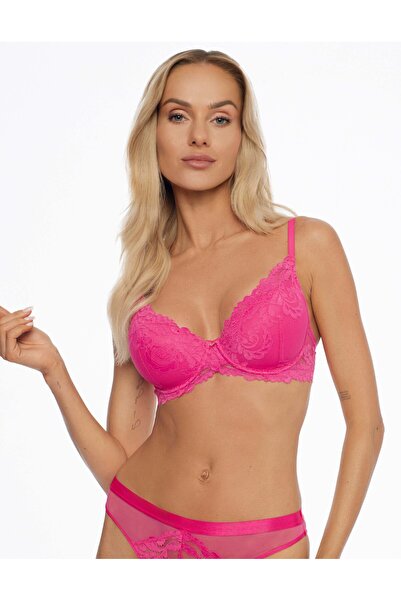 ESOTIQ Push-Up Bra Underwired with Floral Lace & Golden Pendant Sexy Elegant ...