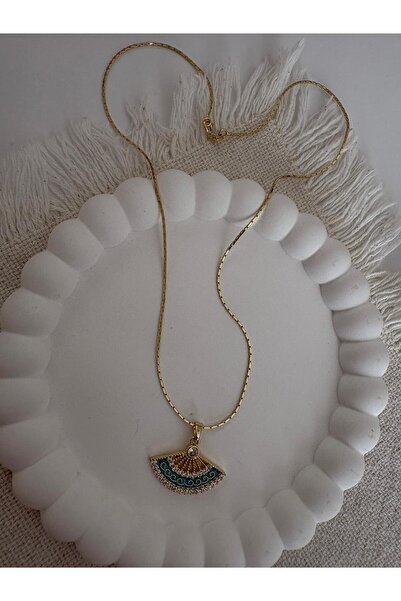 marsel aksesuar قلادة من الفولاذ بلون ذهبي مزينة بحجر على شكل مروحة من شوبينغ