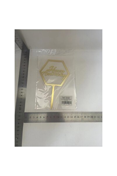 Flippy Cake Topper Decoration, Flippy, Hexagon Pattern Writing Happy Birthday, Anniversary, Gold