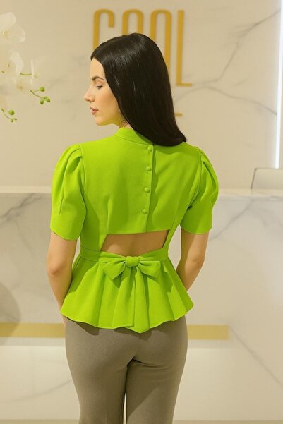 OEM Mint green blouse with cut-out back and decorative bow, size XS-S INTL