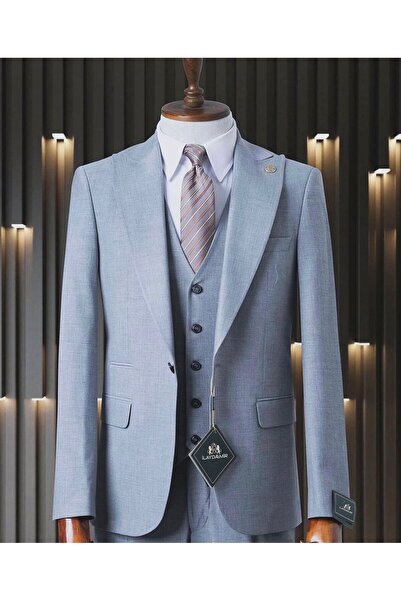 ilayda emir Men, Blazer, Slimfit, Vest Set , Light Blue Suit