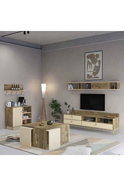 Stylish Home Modern Beige and Wooden Table Set - SH49
