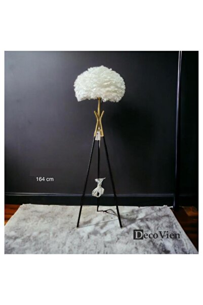 decovien Tüy Başlıklı Tripod Ayaklı Dekoratif Lambader – 164 cm