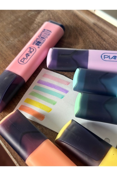 Piano soft renklerde fosforlu kalem highlighter 6lı set - azo boyar madde, fi...