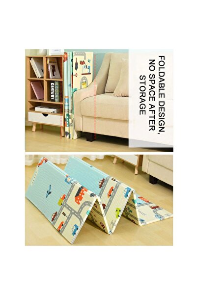 MACVI ® covoraș de joacă pliabil pentru bebeluși, 200×150 cm, față-verso, temă drum și pădure, moale