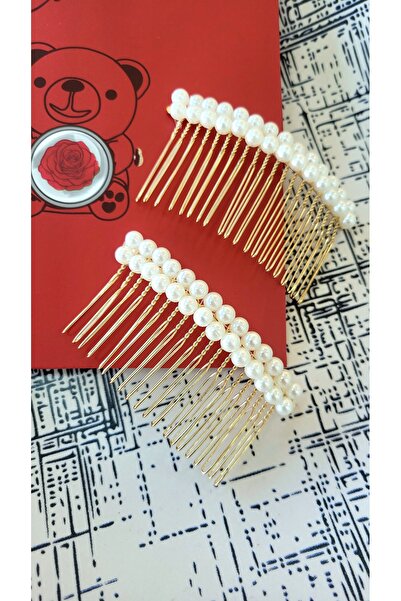 GÜLPEŞE 2 Pieces Pearl Flower Metal Comb Buckle