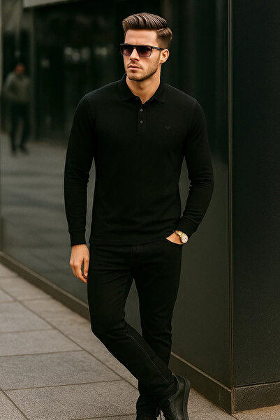 Maccali Ανδρικό μπλουζάκι με μακρυμάνικο μαύρο γιακά πόλο