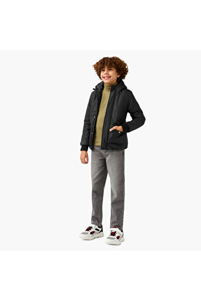 Juniors Solid Hooded Jacket with Long Sleeves