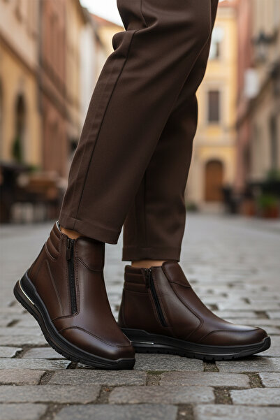 AYAKMOD Brown Genuine Leather Zippered Women's Boots 2004 Z