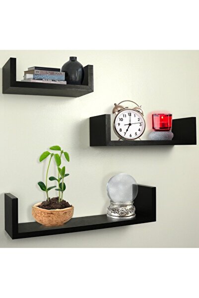 MACVI Set de 3 rafturi de perete Macvi®, MDF Wenge, cu sistem de fixare ascuns, rafturi decorative, 42/34/26 cm