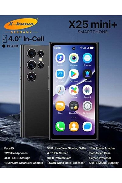 X inova هاتف X-Inova X25 Mini+ بشاشة 4 بوصة، وذاكرة داخلية 4 جيجابايت + 64 جيجابايت، وكاميرا خلفية 13 ميجابكسل، وشريحة اتصال مزدوجة (أسود)