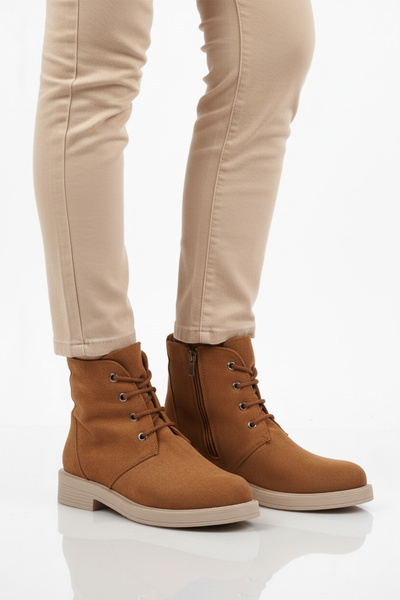 AYAKMOD Дамски ботуши с връзки и цип от таба суед, противплъзгащи 284098 Z