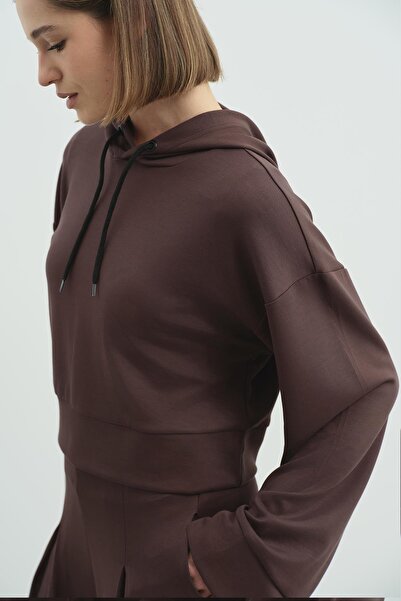 C&City Пуловер с качулка Pure Touch, цвят кафе