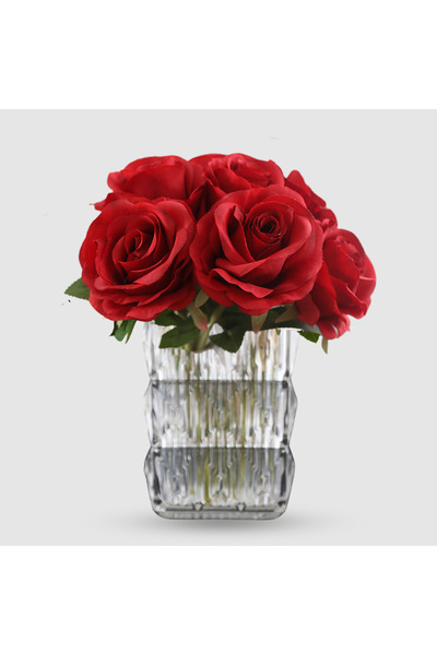 Artificiale Rolio Artificial Rose Bouquet - 7 Stems, 38 cm - Elegance and Refinement for Your Decor - Red