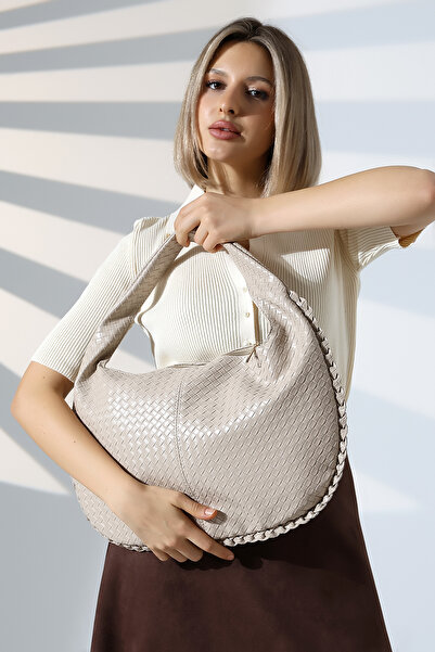 BALANZ حقيبة كتف نسائية متوسطة الحجم منقوشة بنمط كريم مظهر جلدي - تصميم أنيق ...