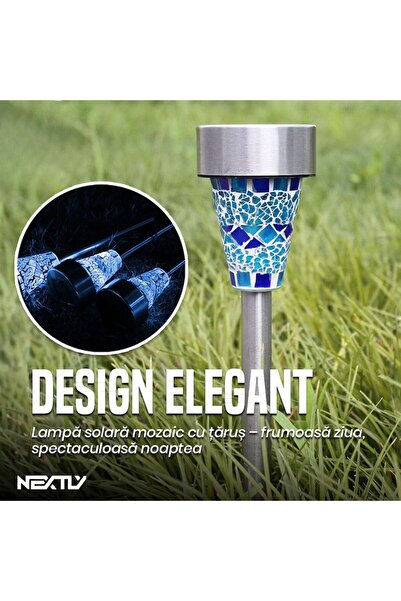 NEXTLY Mosaic Solar Garden Stake Lights, Waterproof, Light Sensor, Blue, Set of 6, 39cm