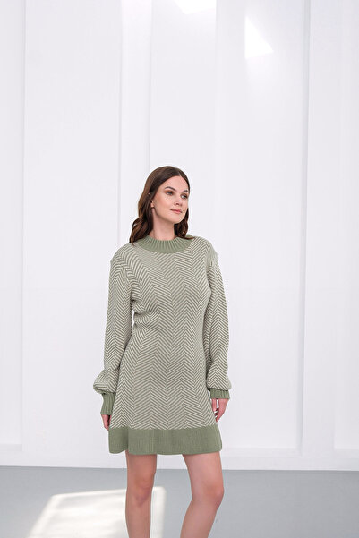 Sea Style Rochie mini tricotată cu mâneci bufante pentru femei