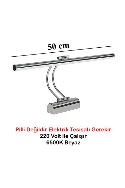 Merwish Flüt Led Aplik 50 CM 6500K Beyaz Banyo Tablo Çalışma Masası Duvar Aydınlatma Lamba (Krom)