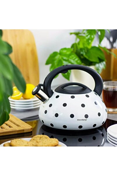 Klausberg Fierbător tradițional cu fluier fabricat din inox, ceainic 3 litri, 17-21.5 cm, alb,