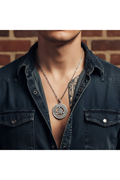 Alooya Mitolojik Viking Run Büyülü Sembol Gümüş Kaplama Düz Zincir Kolye