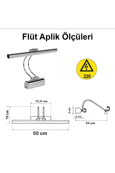 Merwish Flüt Led Aplik 50 CM 6500K Beyaz Banyo Tablo Çalışma Masası Duvar Aydınlatma Lamba (Krom)