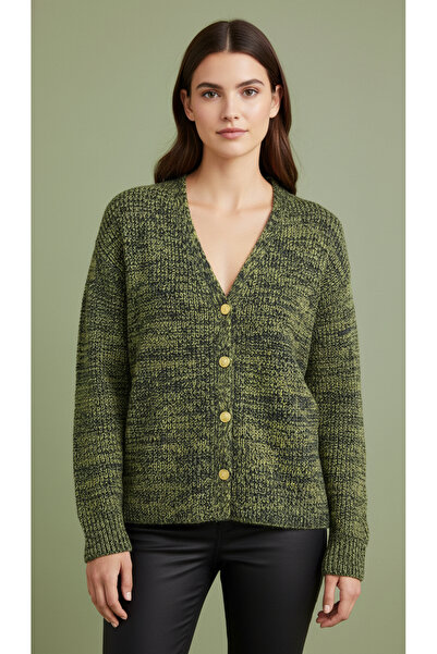 Digz fashion Green Muline V-Neck Knitwear Cardigan