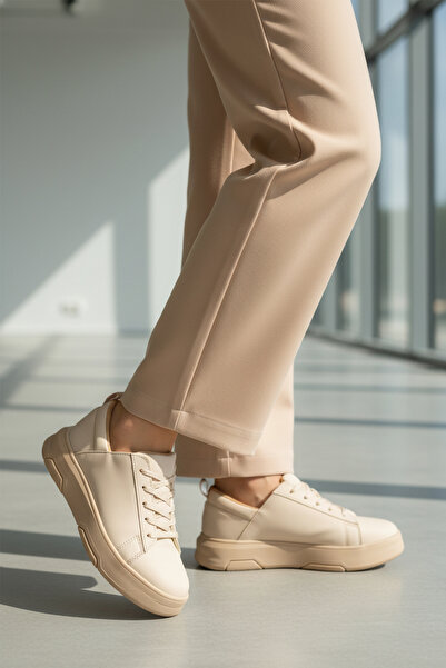 AYAKMOD Beige Thick Sole Lace-Up Unisex Sports Shoes Oz-03 Z