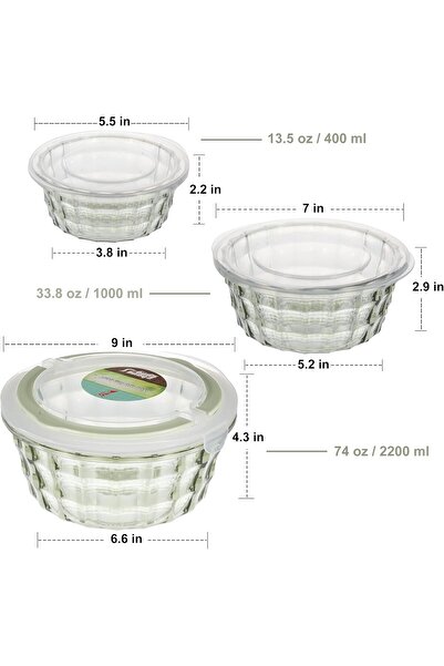 KASTWAVE Set of 3 Salad Bowls with Lids & Handles - BPA-Free Plastic Food Storage (Green)