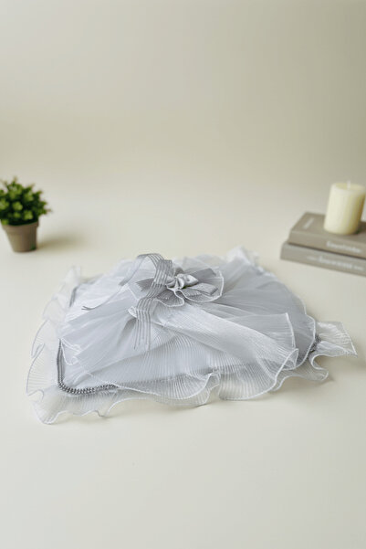 BYC Home & Design Piliseli Tül Bohça – Gümüş Brodeli, Gelin ve Damat Çeyizlik Süs Bohçası