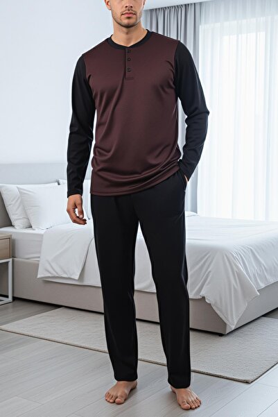 Jiber Ανδρικό σετ πιτζάμες με κουμπιά μπορντό 15315