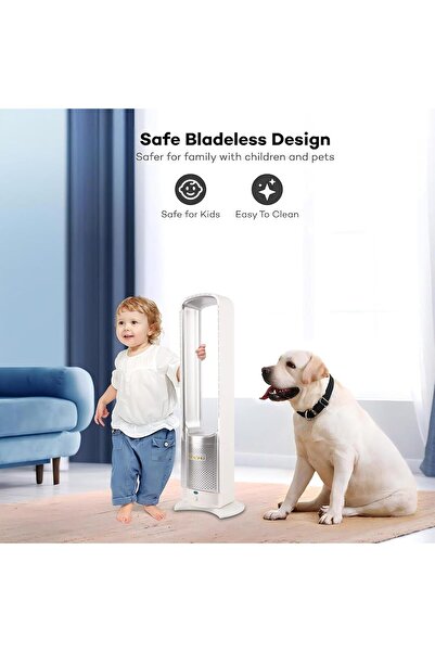 RADIOTRONICS Bladeless 29-inch Oscillating Tower Fan with Remote, 8 Speeds, 120min Timer