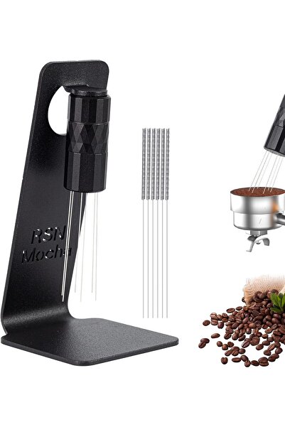 Generic RSNMocha WDT Espresso Distribution Tool with Magnetic Stand, 6x 0.25mm SS Needles, Light Black