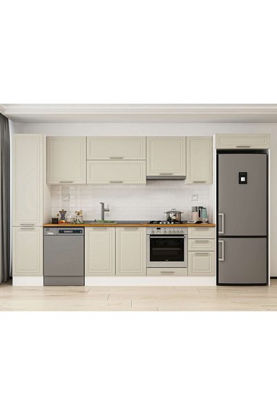 Alvinka 365X222 Cm Klasik Mebran Mutfak Dolabı Beyaz Mbb-E80B45S40-1 Mebran | Kumtaşı - Suntalam