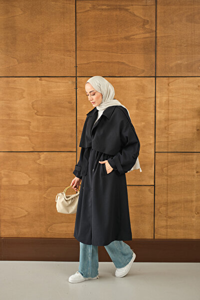 LOCCO Жіночий тренч з деталями спереду, синій