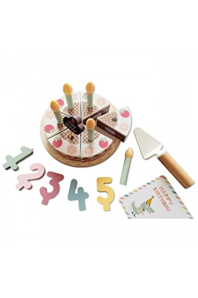 Tooky Toy Tort aniversar din lemn cu lumânări și accesorii, 18 luni+