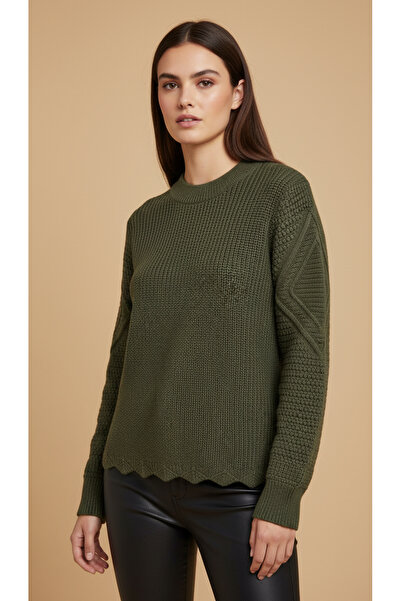 Digz fashion Dark Green Melange Sleeve Patterned Knitwear Sweater