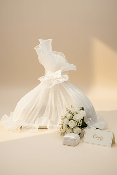 BYC Home & Design Piliseli Tül Bohça – Gümüş Brodeli, Gelin ve Damat Çeyizlik...