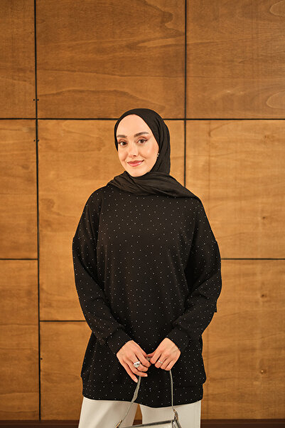 LOCCO Kadın Taş Detay Tunik Siyah