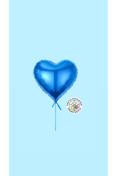 Partini Renklendir Mavi Kalpli Folyo Uçan Balon 1 Adet 18 İnç
