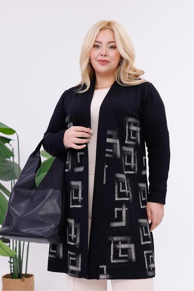Siyezen Plus Size Bearded Sequin Zippered Cardigan