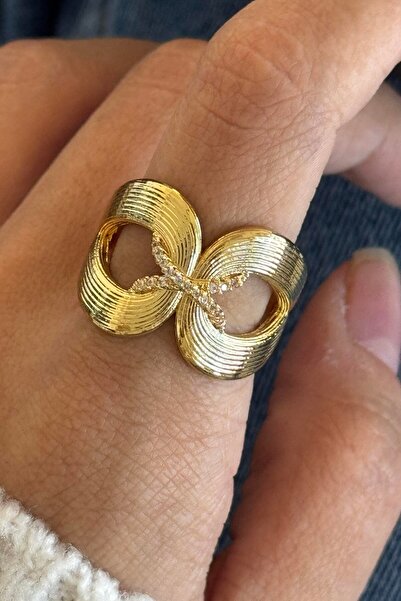 TAKIŞTIR Adjustable Steel Ring with Gold Color Stone Detail