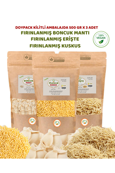 NATUREL MANTI-ERİŞTE-KUSKUS 3 LÜ PAKET 500 GR X 3 ADET