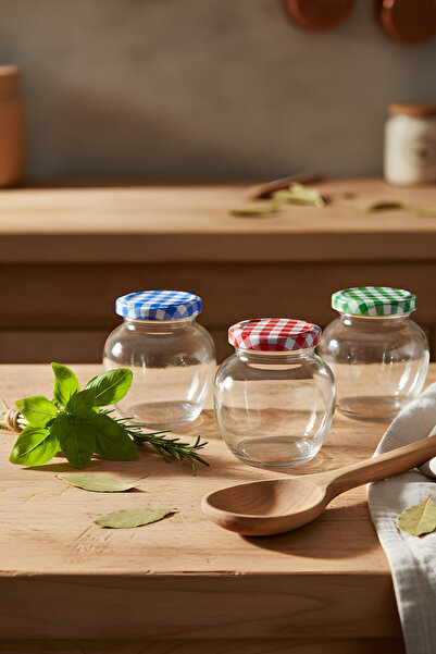 ZURİ DESİGN 3’lü Cam Baharatlık Seti – Renkli Kapaklı Yuvarlak Kavanoz Takımı...