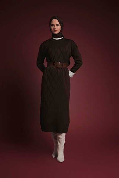 Armine TREND Baklava Patterned Knitwear Dress Brown 25Ytd957