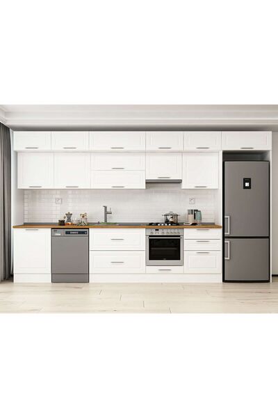 Alvinka 410X240 Cm Klasik Mebran Mutfak Dolabı Beyaz Beyaz Mb-E90S60S60-1 Meb...