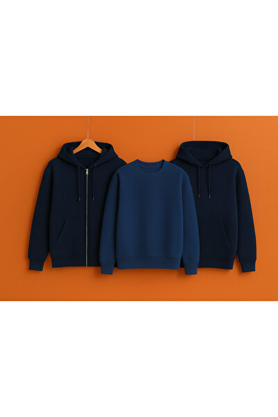 SILATU Navy Blue Zippered Zeroyaka Hooded Sweat 3-Piece Set