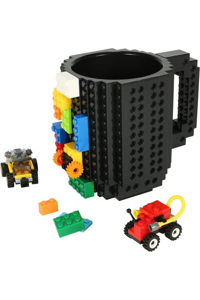 Generic Lamzberry Buildable Brick-Design Coffee Mug — Assemble-Yourself Fun Brick Cup (Black)